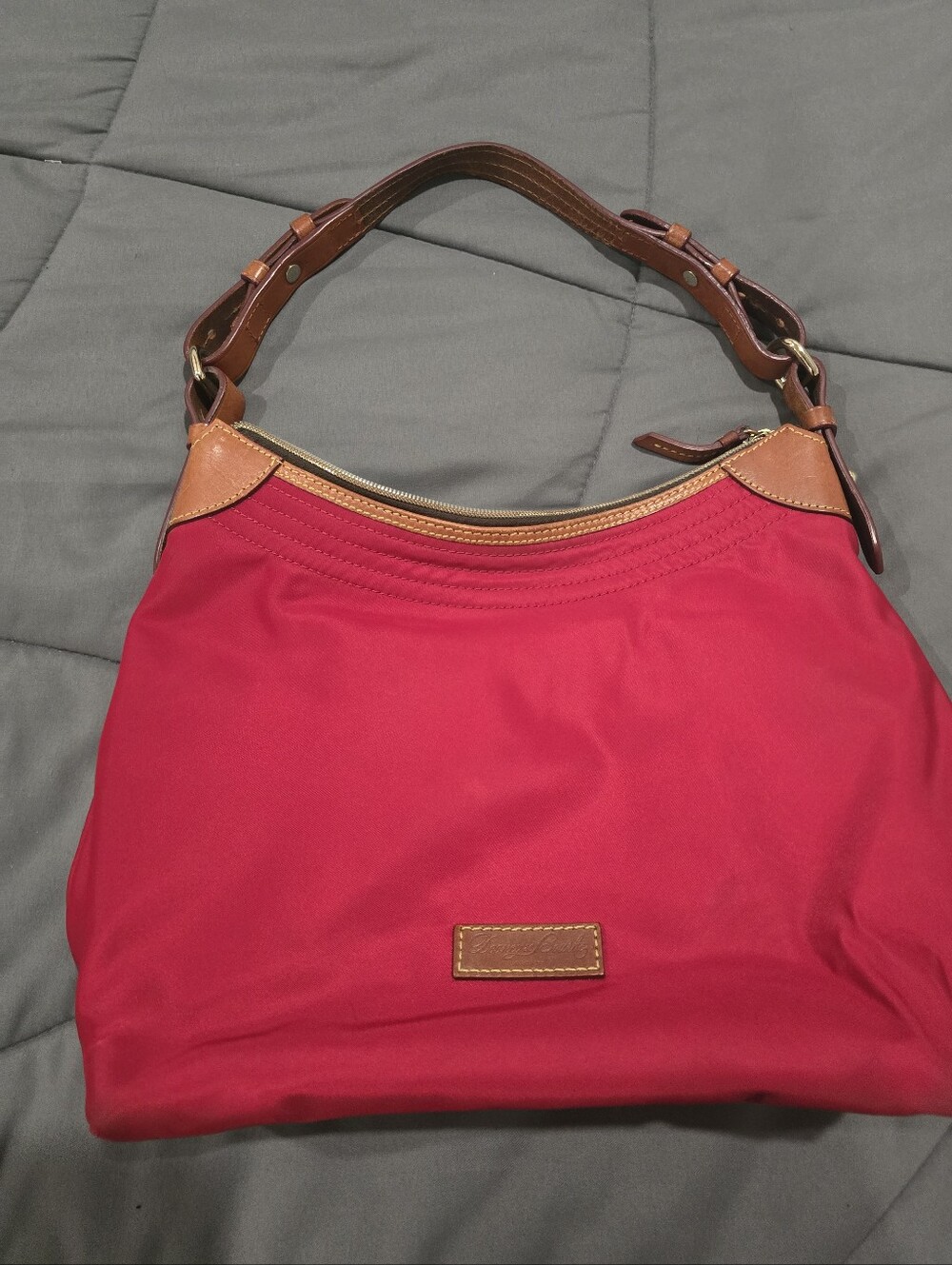 Dooney & Bourke Crimson Nylon Shoulder Bag with Leather Logo Patch